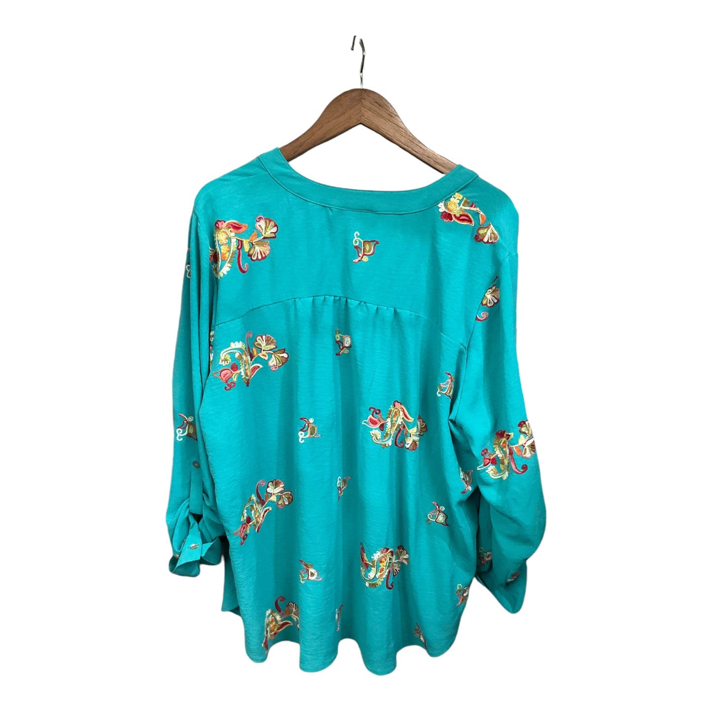 Blouse Long Sleeve By Figuero & Flower In Teal, Size: 3x