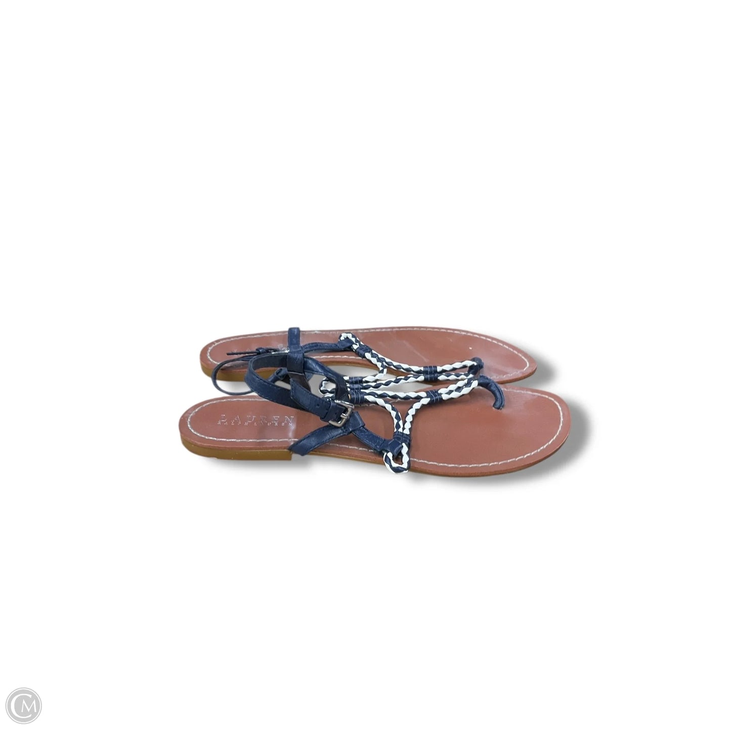 Sandals Flats By Lauren By Ralph Lauren In Blue & White, Size: 9