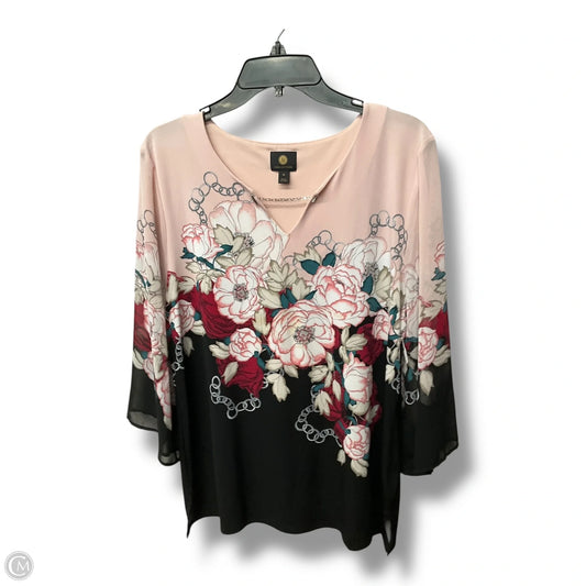 Top 3/4 Sleeve By Jm Collections In Black & Pink, Size: Xl