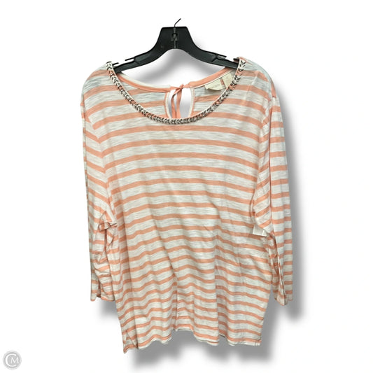 Top 3/4 Sleeve By Chicos In Pink & White, Size: Xxl