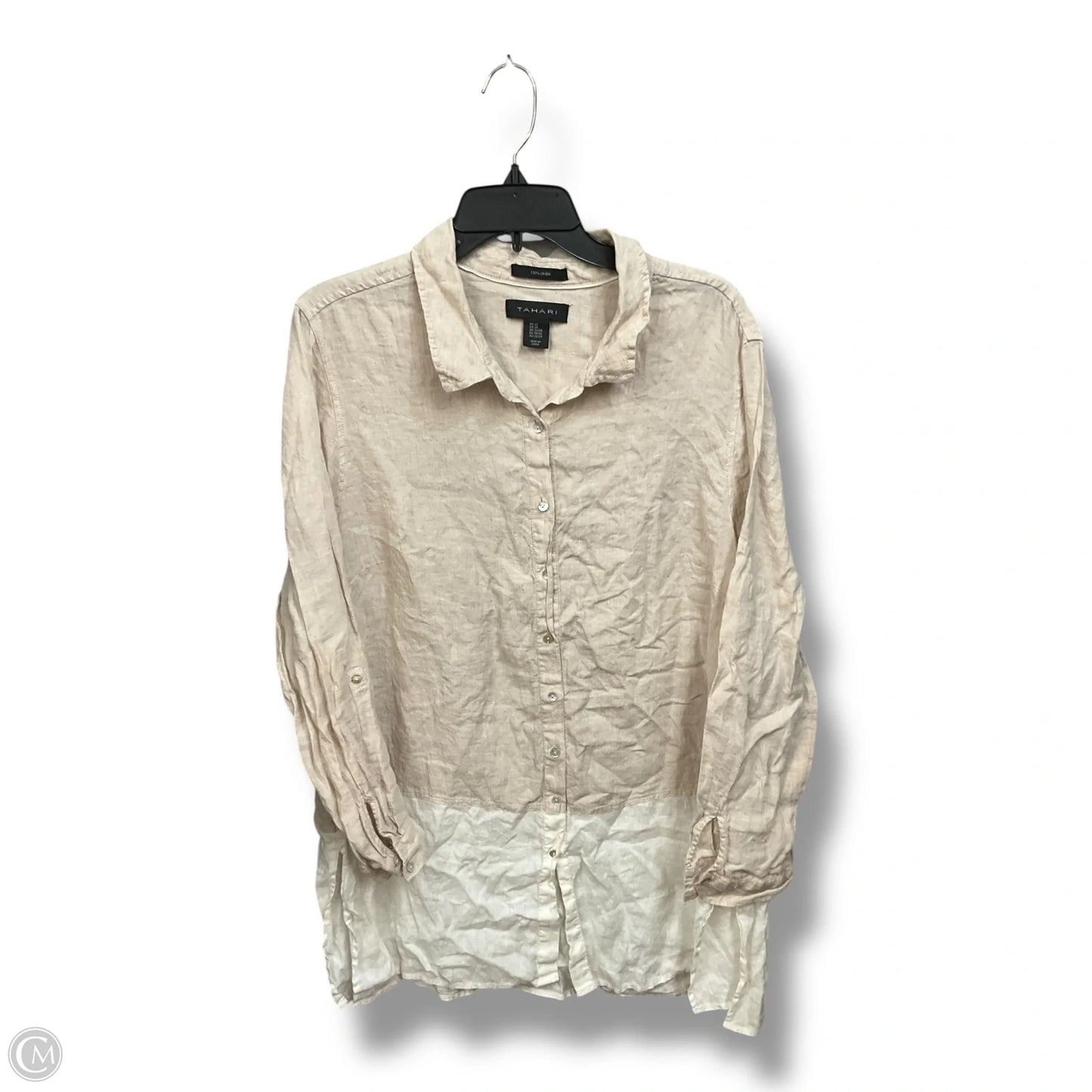 Top Long Sleeve By Tahari In Tan & White, Size: 2x