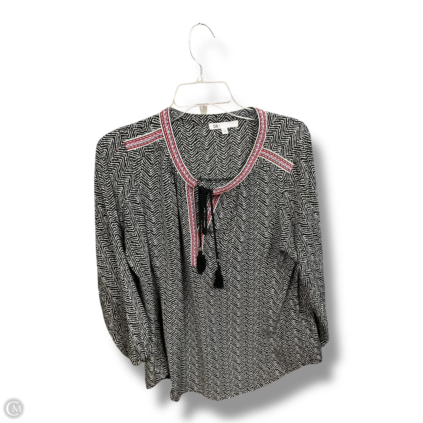 Top Long Sleeve By Dr2 In Black & White, Size: L