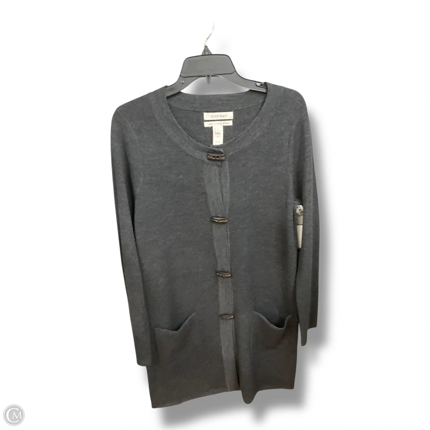 Sweater Cardigan By Ellen Tracy In Grey, Size: L