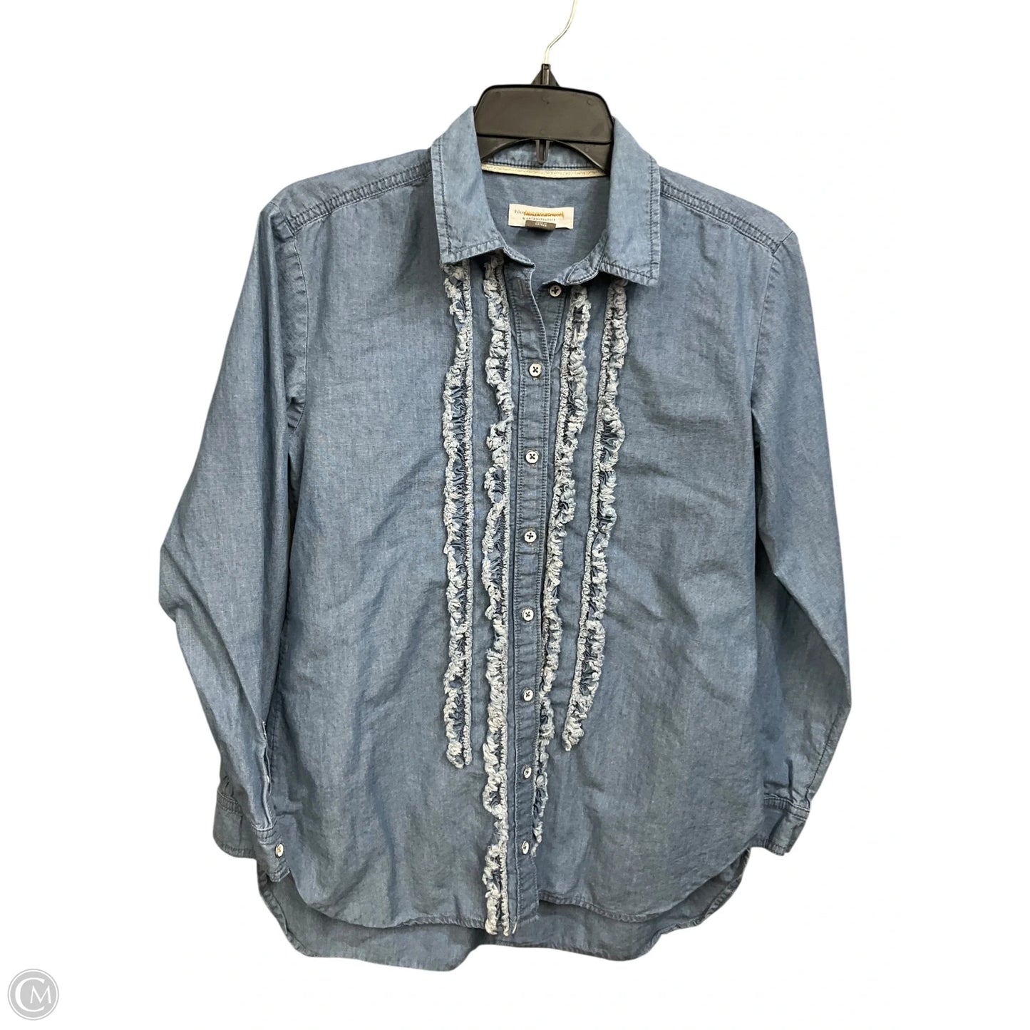 Blouse Long Sleeve By Anthropologie In Blue Denim, Size: Xs