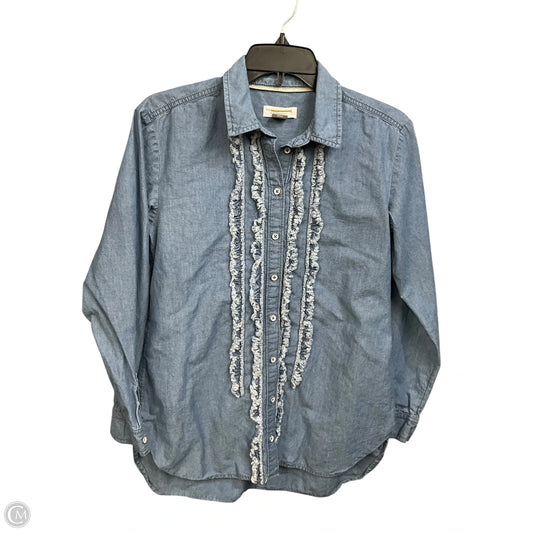 Blouse Long Sleeve By Anthropologie In Blue Denim, Size: Xs