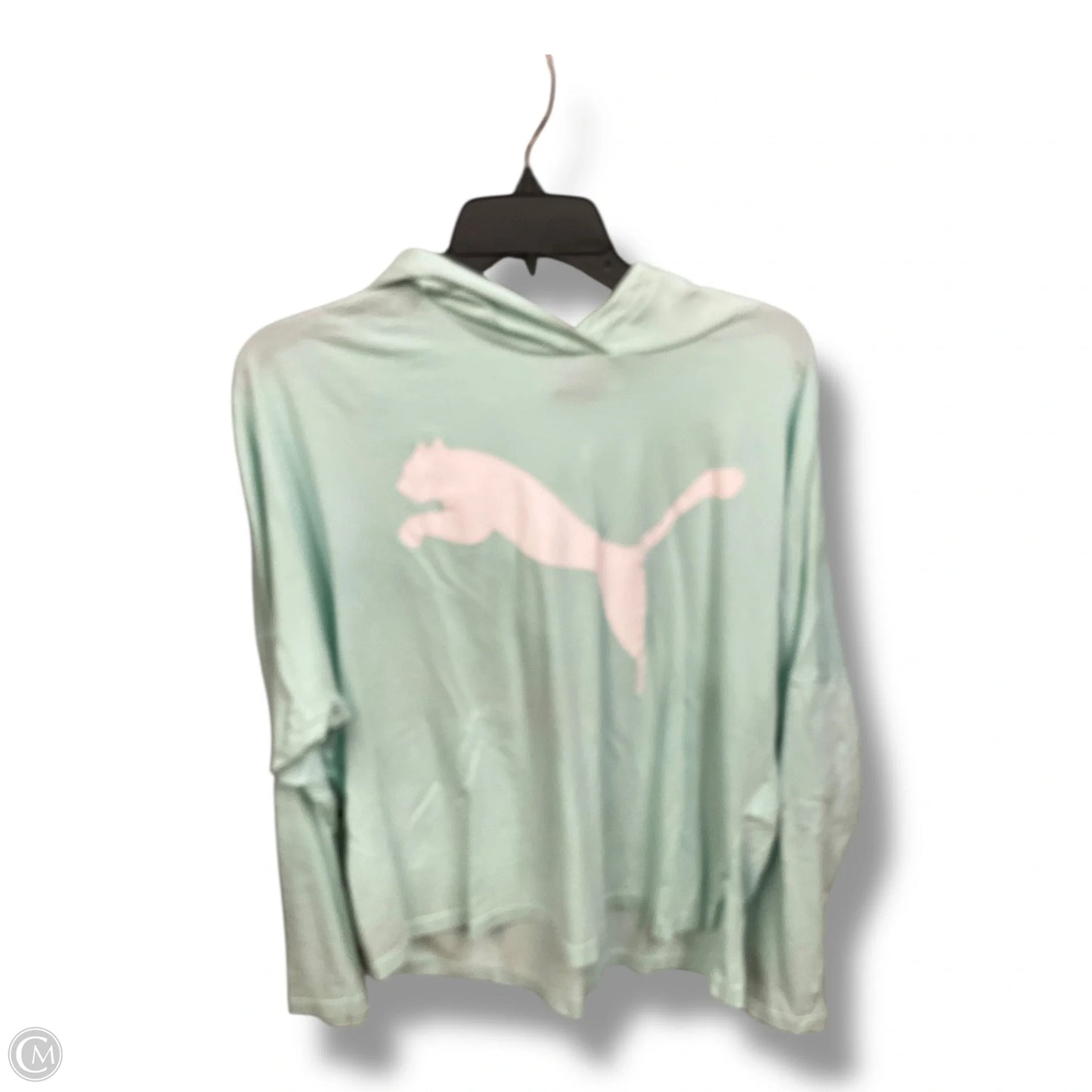 Athletic Top Long Sleeve Hoodie By Puma In Aqua, Size: Xl