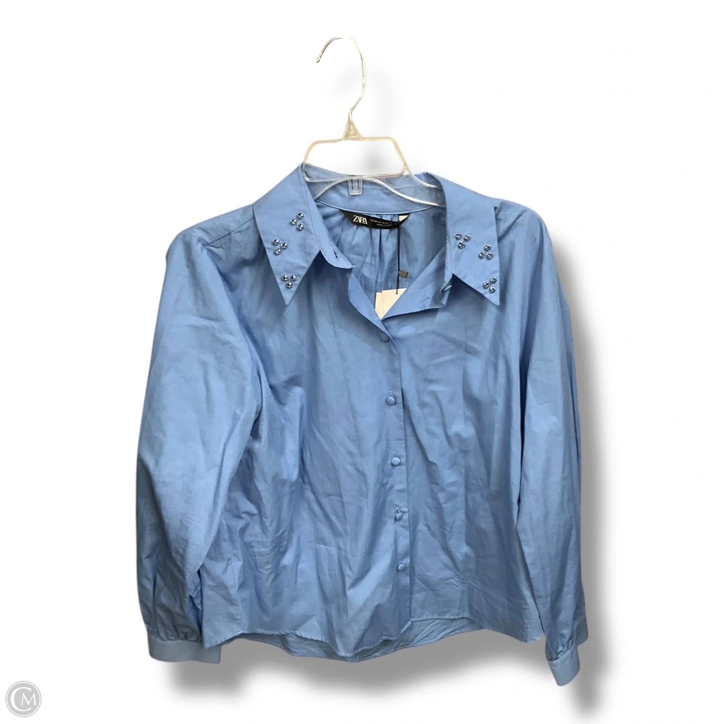 Blouse Long Sleeve By Zara In Blue, Size: M