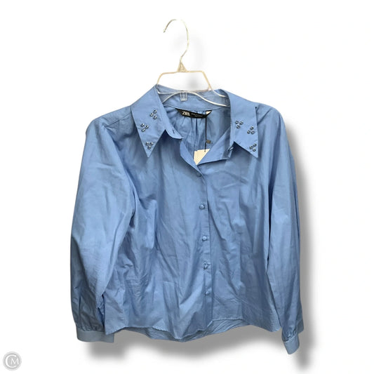 Blouse Long Sleeve By Zara In Blue, Size: M