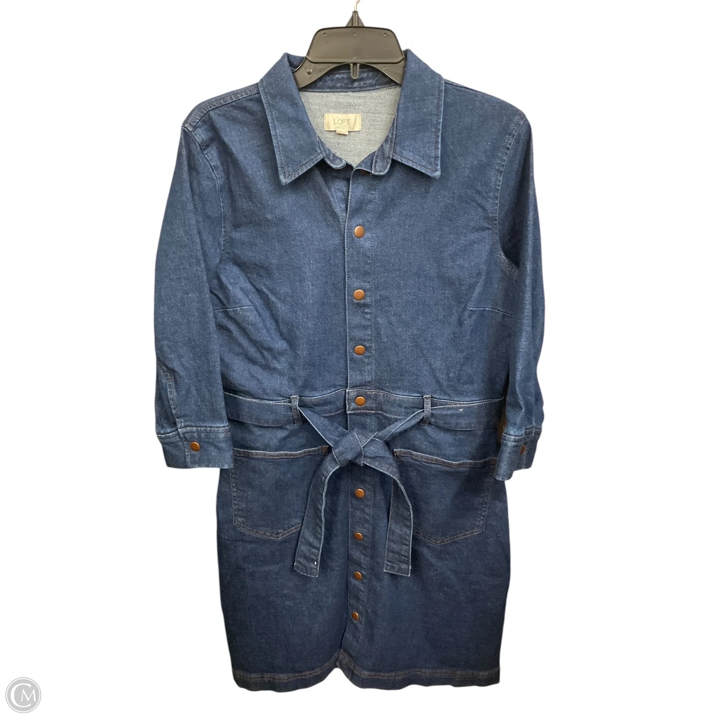 Dress Casual Midi By Loft In Blue Denim, Size: L