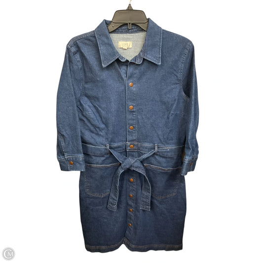 Dress Casual Midi By Loft In Blue Denim, Size: L