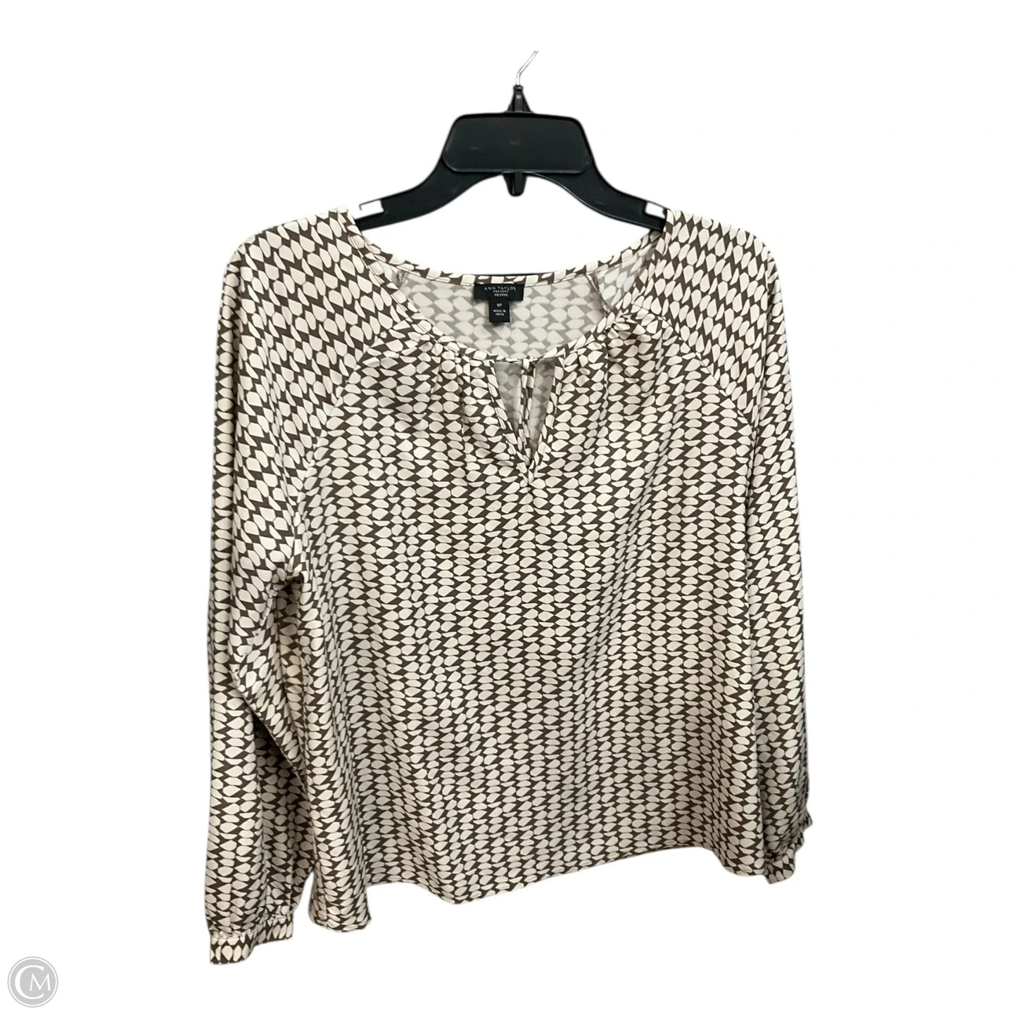Top Long Sleeve By Ann Taylor In Grey & White, Size: Mp