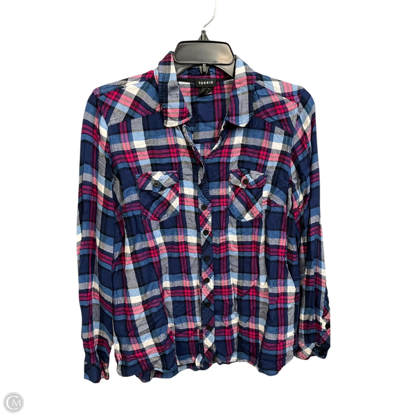 Blouse Long Sleeve By Torrid In Plaid Pattern, Size: L
