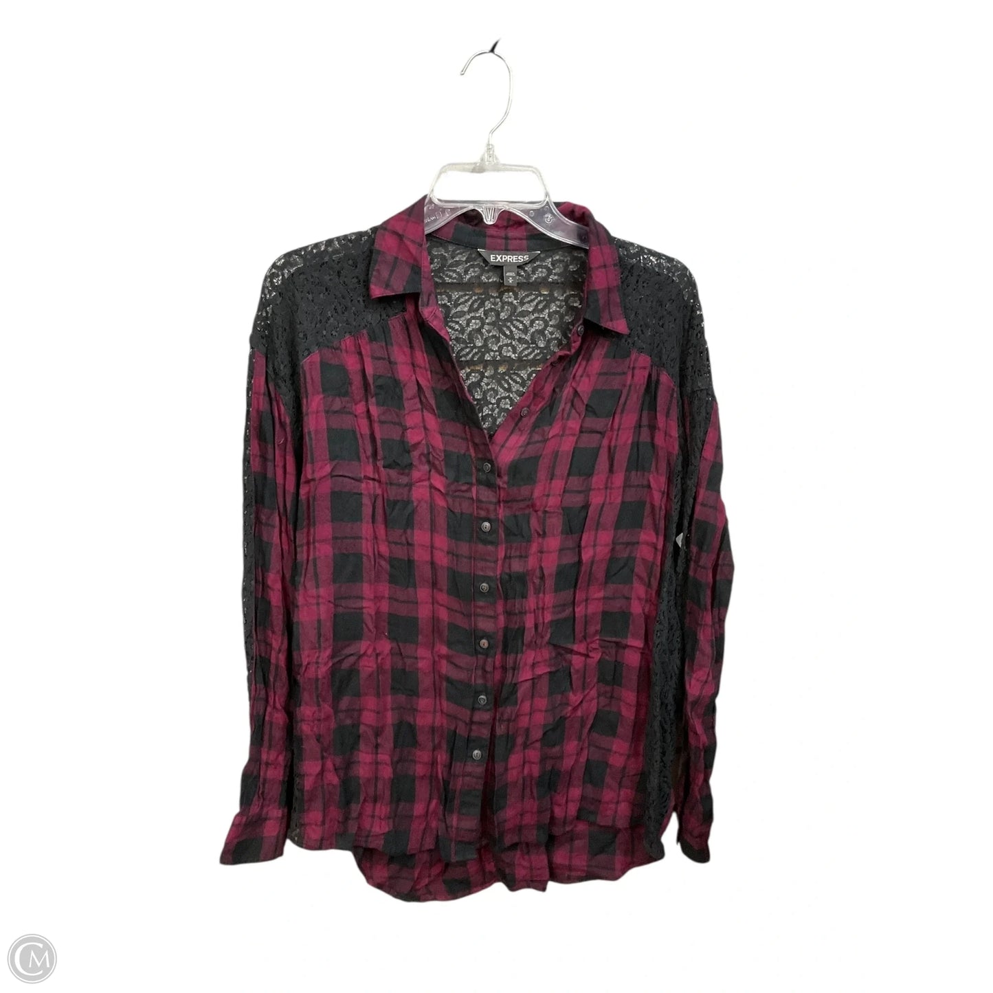 Blouse Long Sleeve By Express In Plaid Pattern, Size: M
