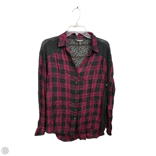 Blouse Long Sleeve By Express In Plaid Pattern, Size: M