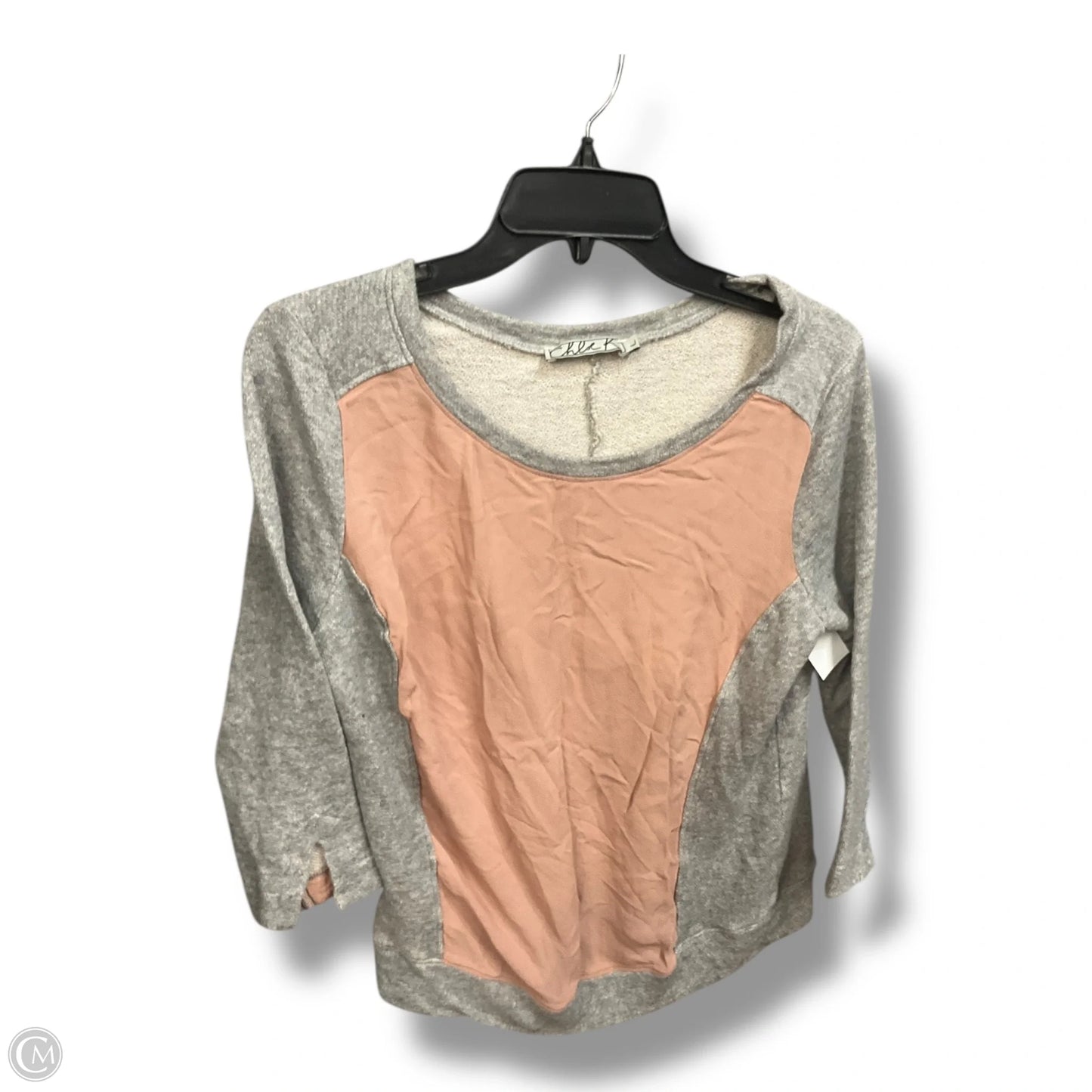 Top Long Sleeve Basic By Chloe K In Grey & Pink, Size: L