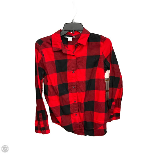 Blouse Long Sleeve By Old Navy In Plaid Pattern, Size: S