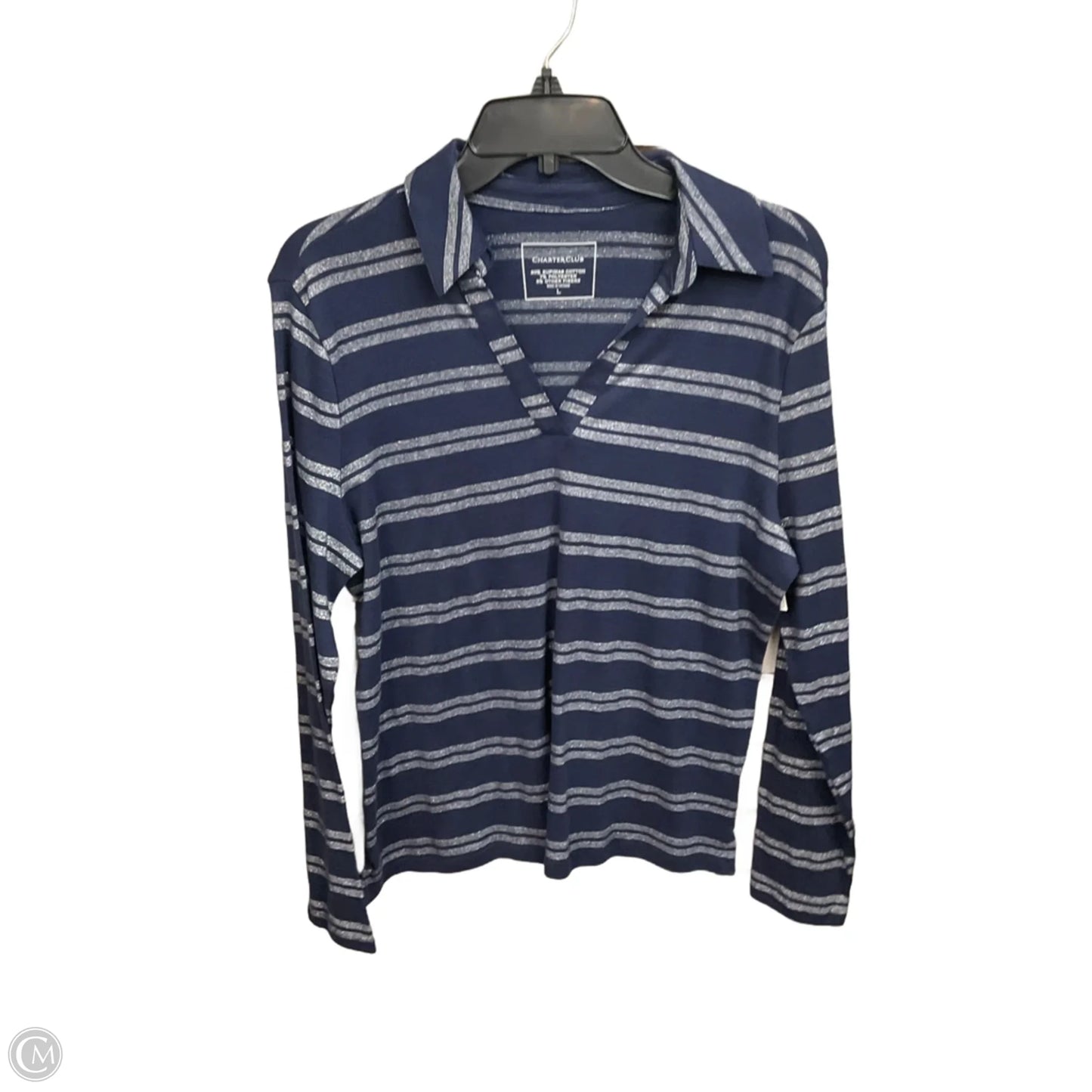 Top Long Sleeve Basic By Charter Club In Striped Pattern, Size: L