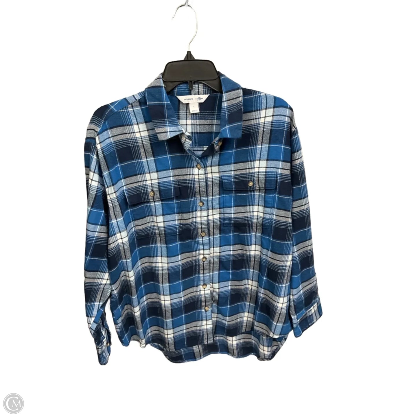 Blouse Long Sleeve By Old Navy In Plaid Pattern, Size: L