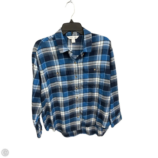 Blouse Long Sleeve By Old Navy In Plaid Pattern, Size: L