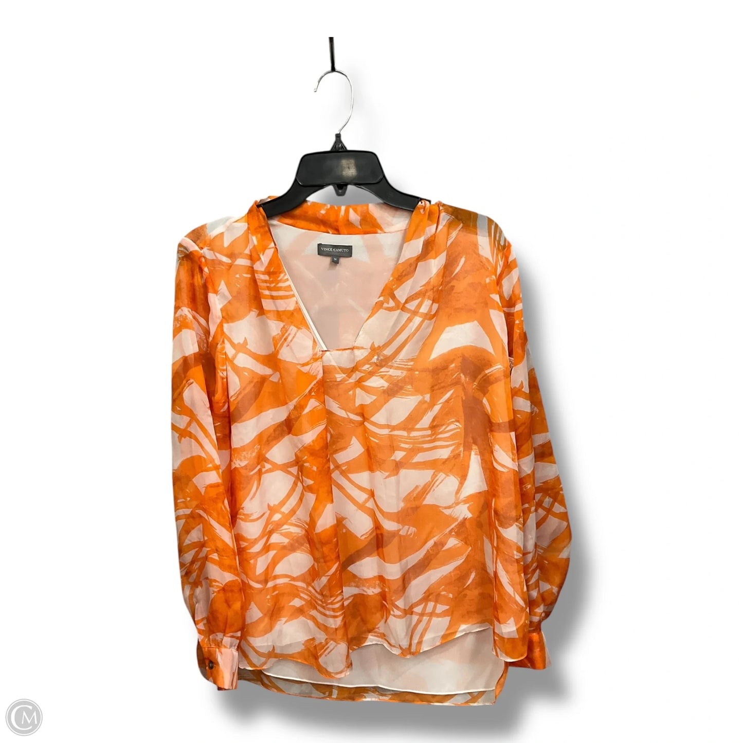 Top Long Sleeve By Vince Camuto In Orange & White, Size: M