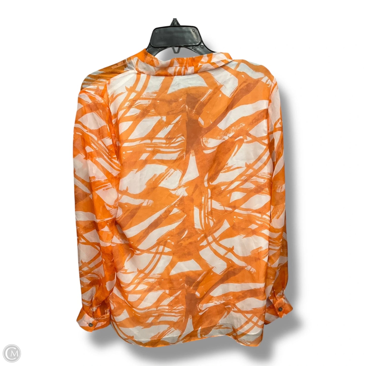 Top Long Sleeve By Vince Camuto In Orange & White, Size: M