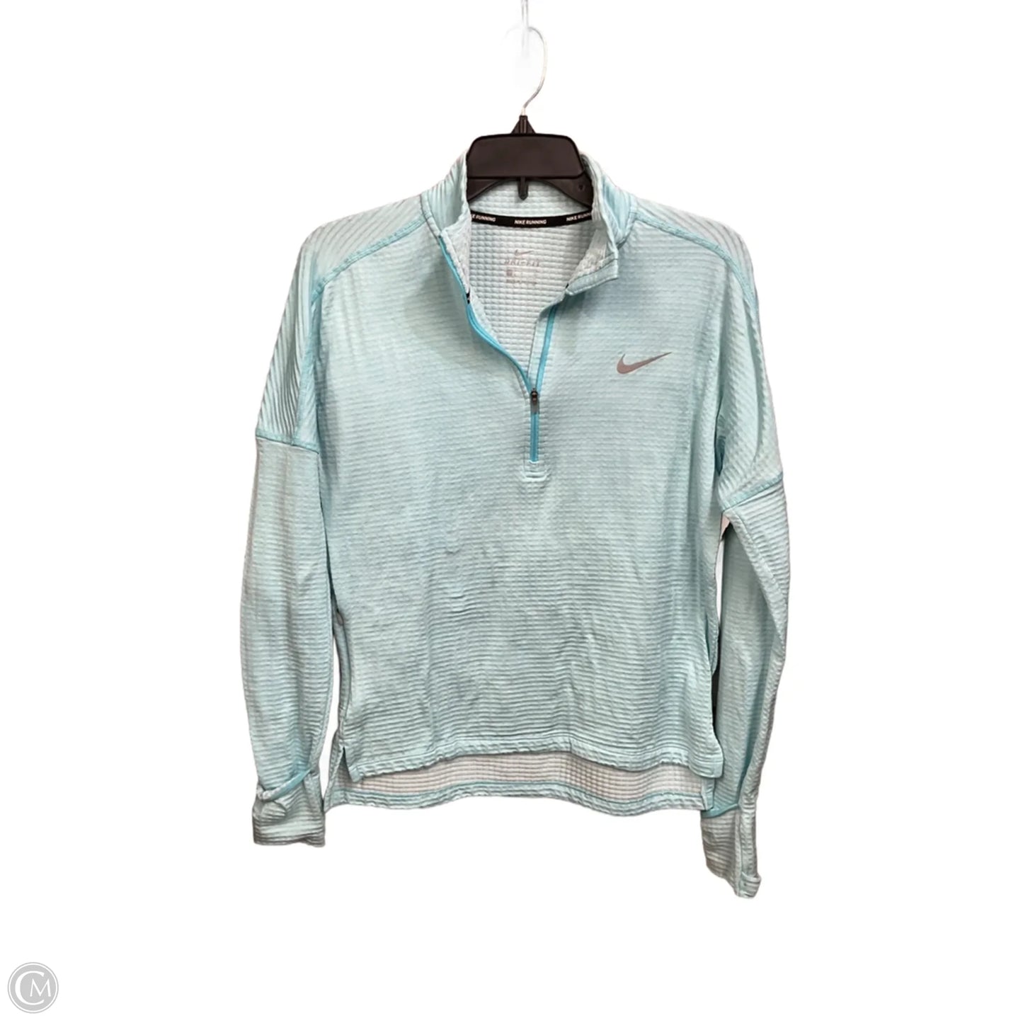 Athletic Top Long Sleeve Collar By Nike Apparel In Aqua, Size: S