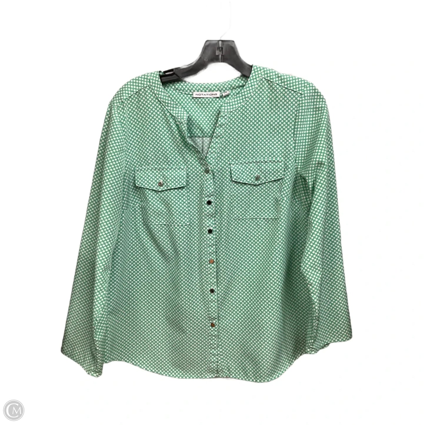 Blouse Long Sleeve By Clothes Mentor In Green & White, Size: M