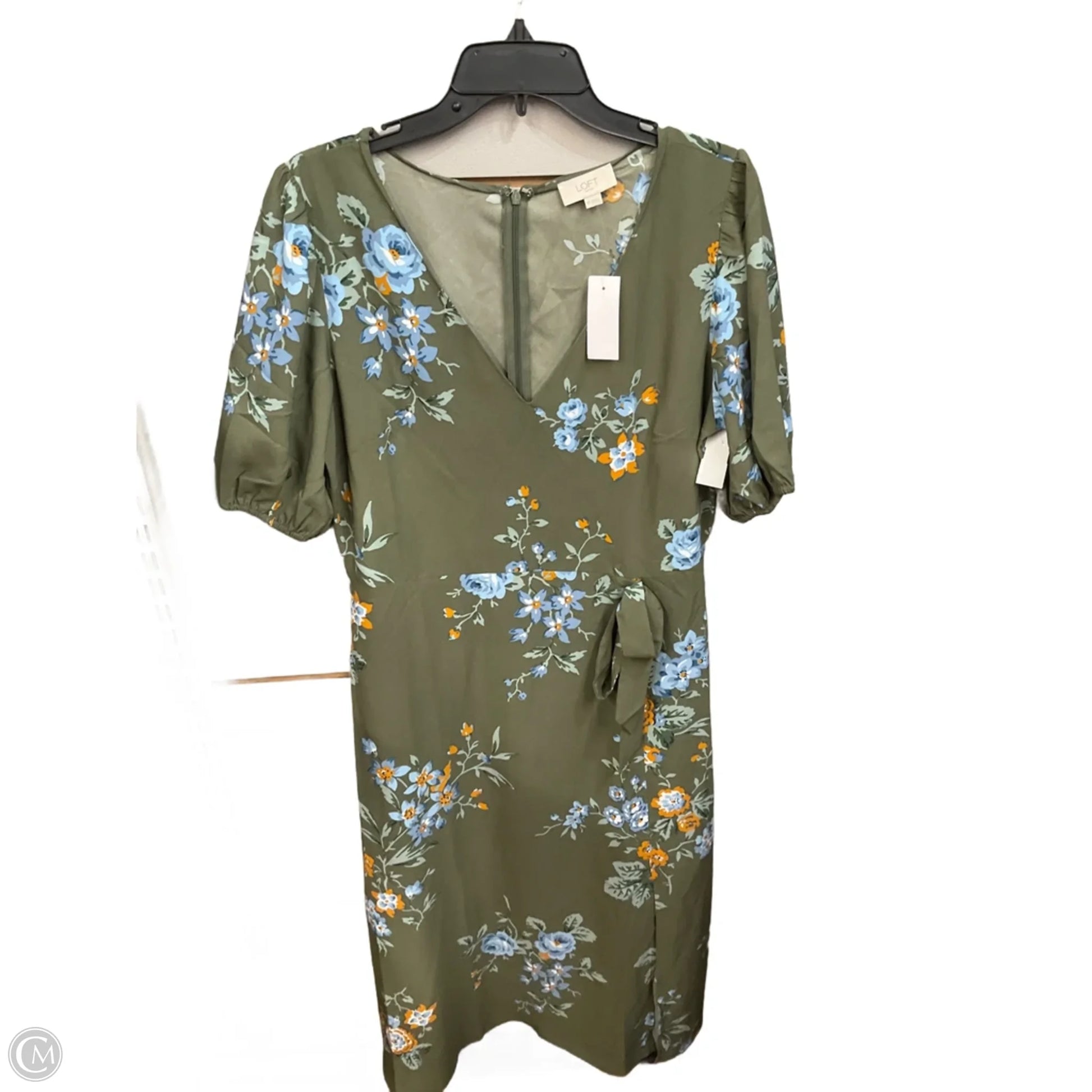 green loft dress Ann Taylor LOFT Dress Women 2 Green Floral 3/4 Sleeve Knit V-Neck Stretch Casual