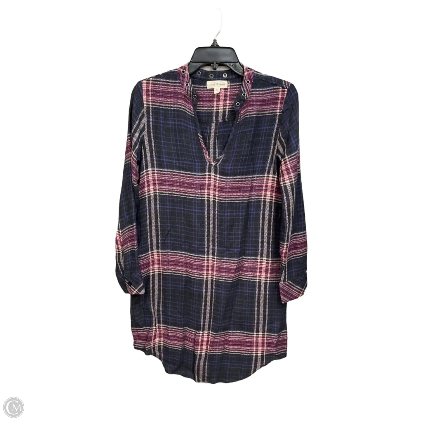 Tunic Long Sleeve By Cloth & Stone In Plaid Pattern, Size: S