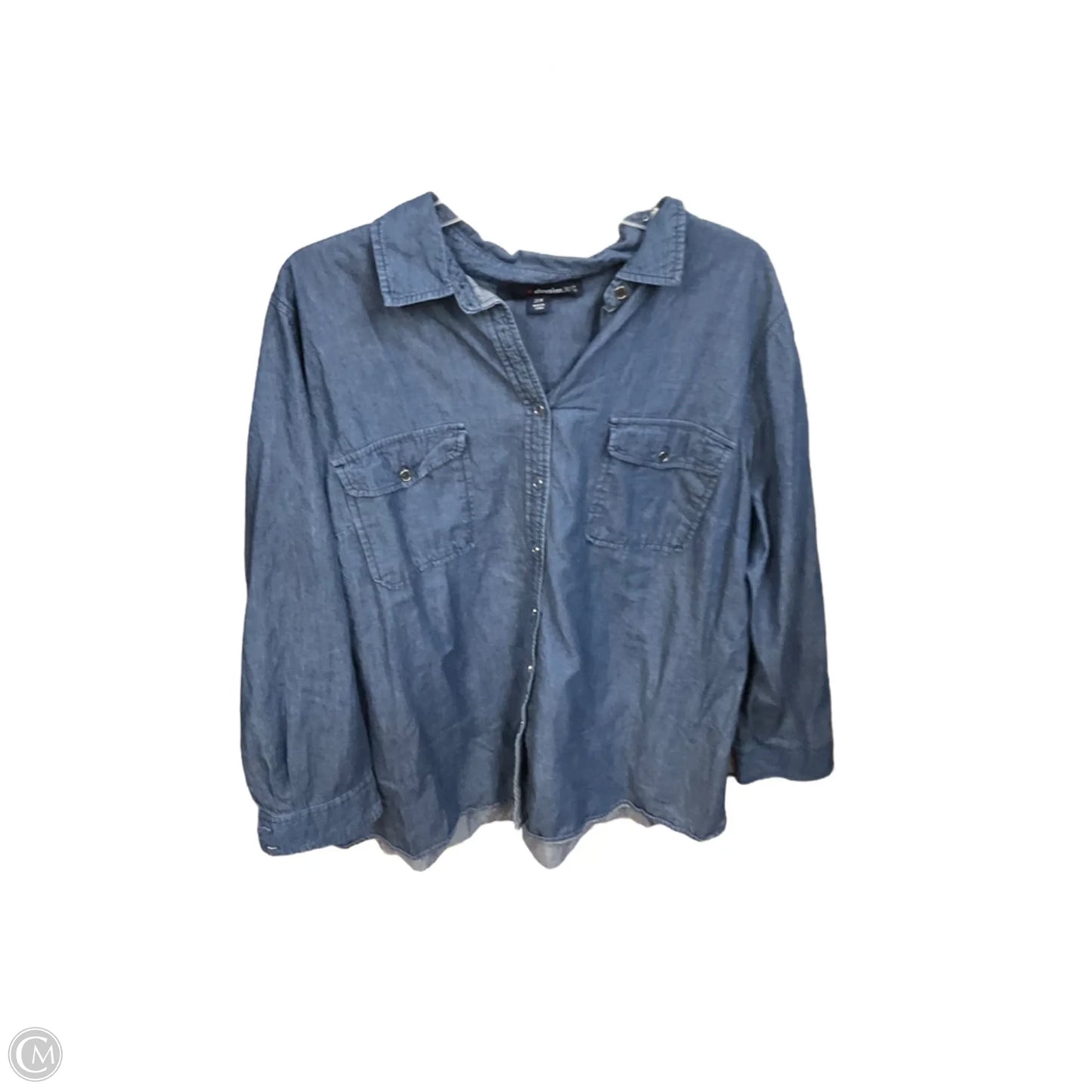 Blouse Long Sleeve By Denim 24/7 In Blue Denim, Size: 2x