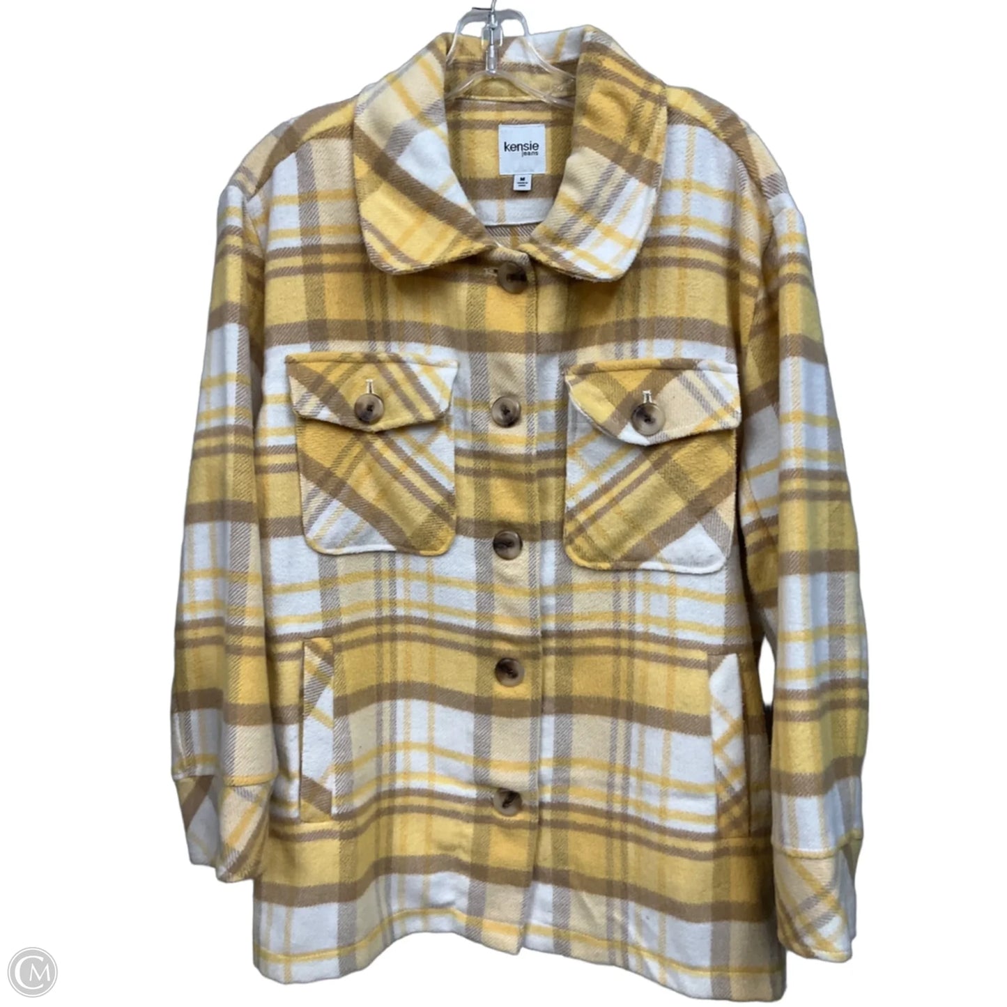 Jacket Shirt By Kensie In Plaid Pattern, Size: M