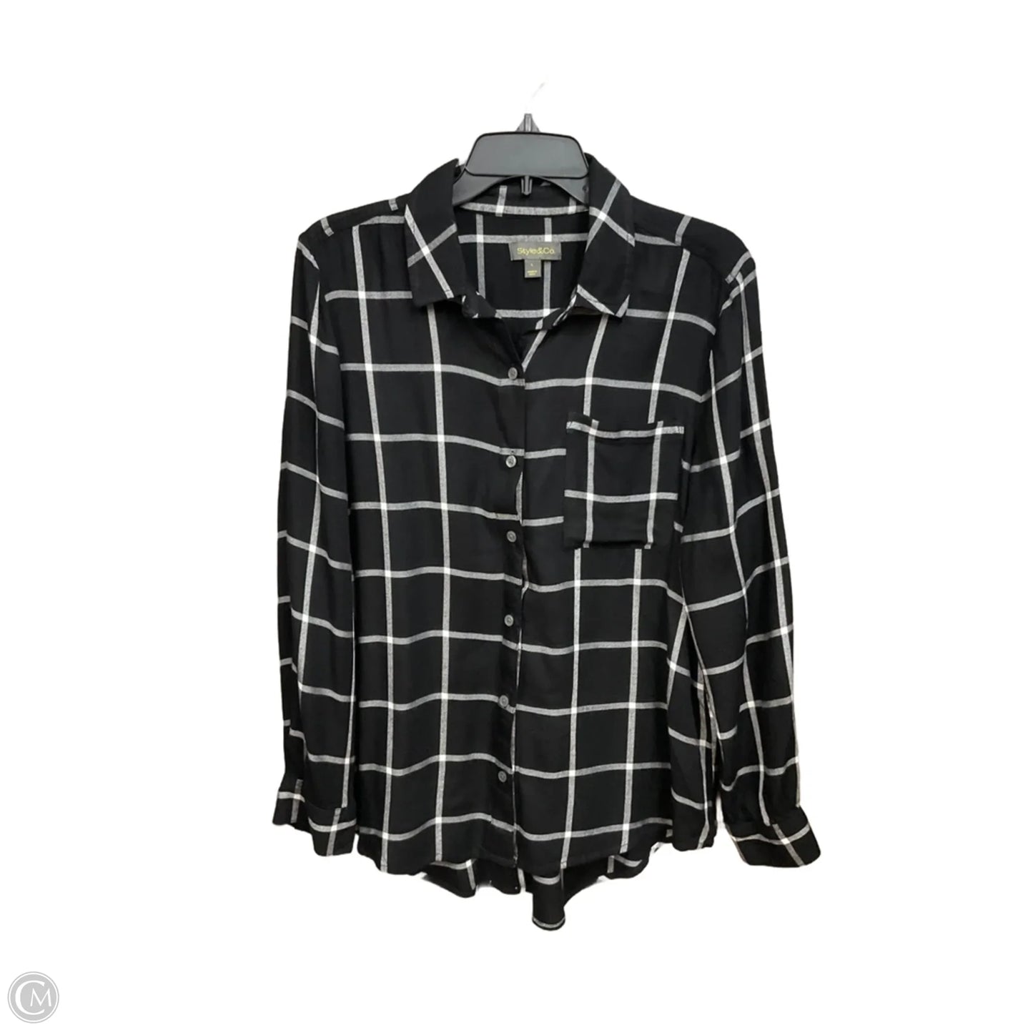 Blouse Long Sleeve By Style And Company In Black & White, Size: L