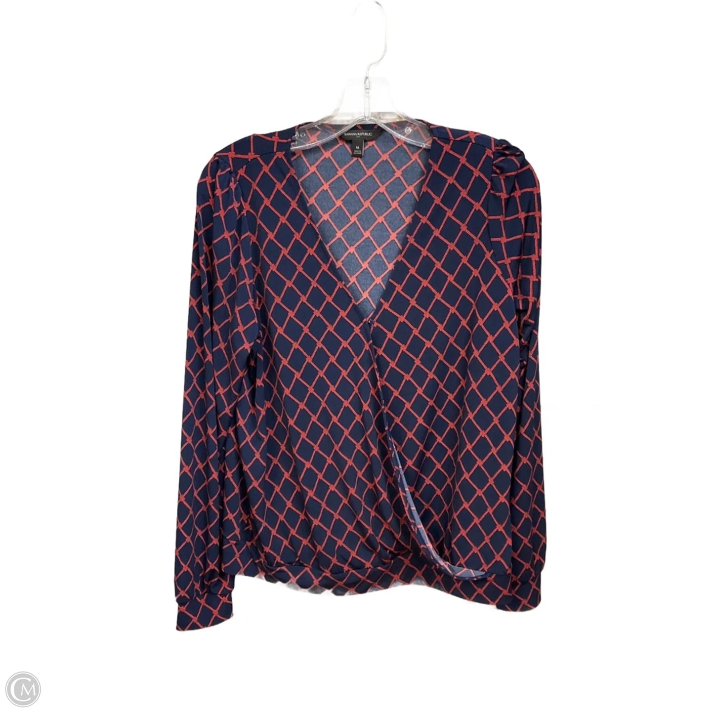 Blouse Long Sleeve By Banana Republic In Blue & Red, Size: M
