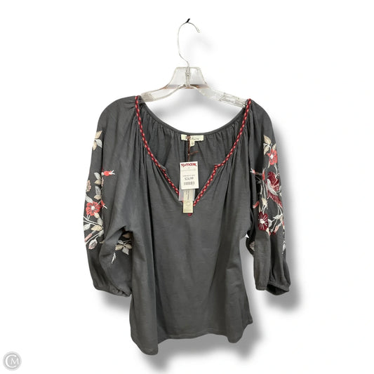 Top Long Sleeve By Solitaire In Grey, Size: L