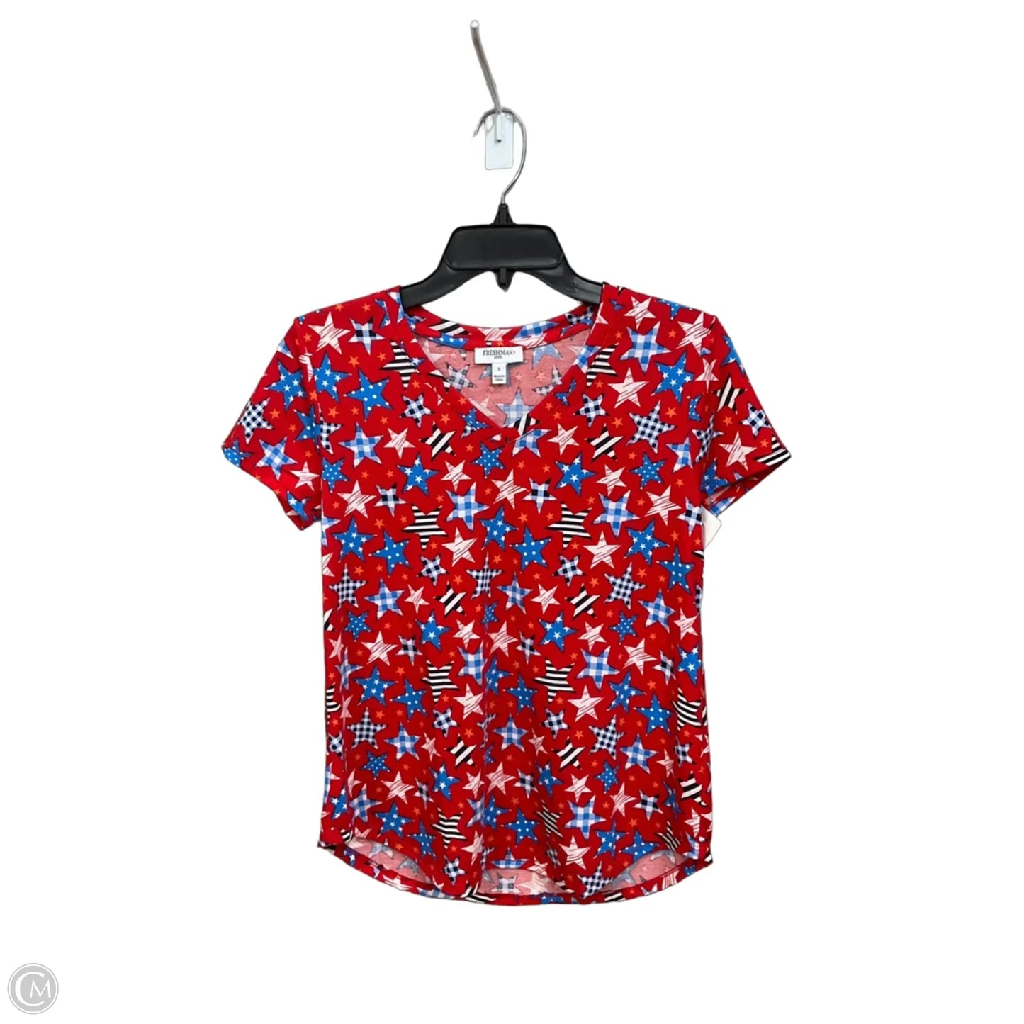 Top Short Sleeve By Freshman In Blue & Red & White, Size: S