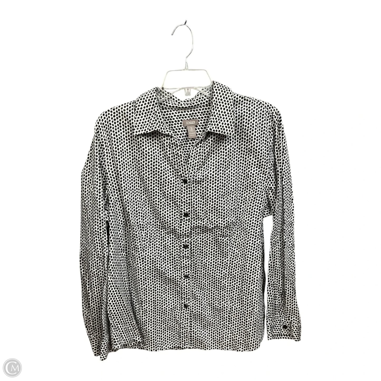 Blouse Long Sleeve By Chicos In Black & White, Size: Xl