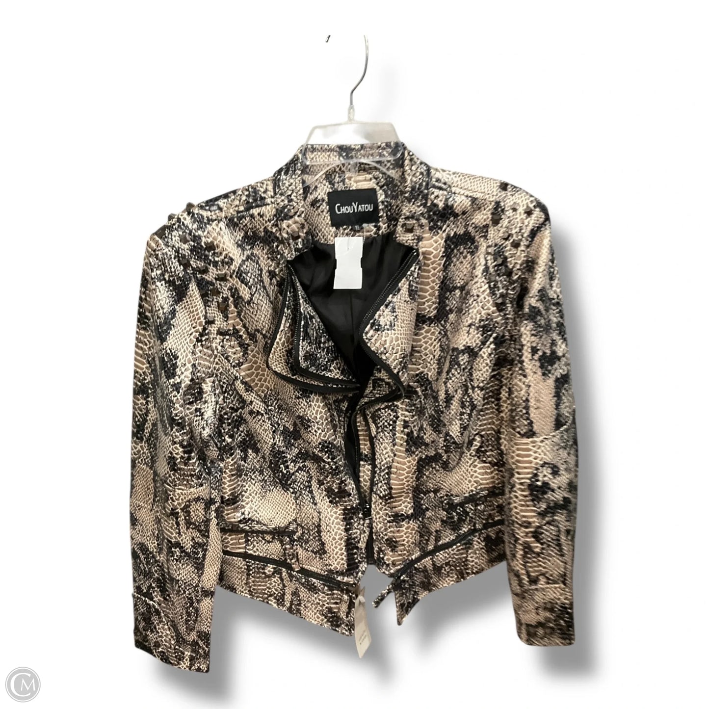 Jacket Moto By Cme In Snakeskin Print, Size: Xl