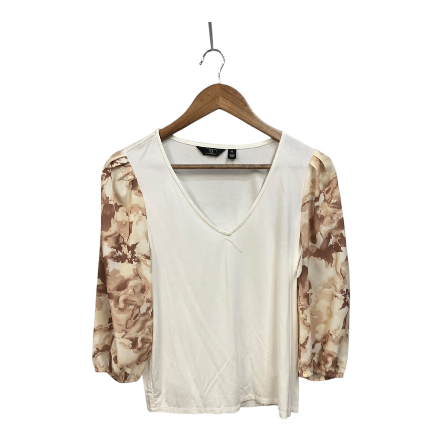 Top 3/4 Sleeve By G By Giuliana In Brown & Cream, Size:Xs